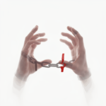 Symbolic image of drug addiction treatment, hands breaking free from chains, stepping into bright hopeful light.