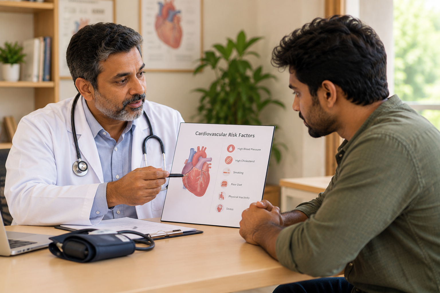 Doctor discussing cardiovascular risk with a patient in recovery