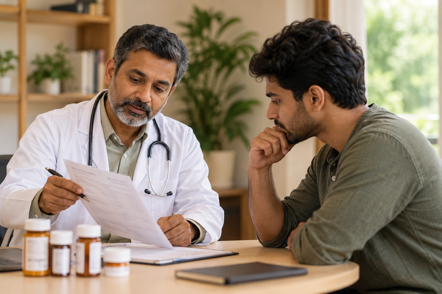 Doctor reviewing a prescription history with a patient