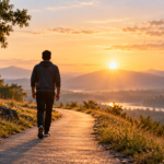 Person walking along a quiet path at sunrise, symbolising recovery from addiction